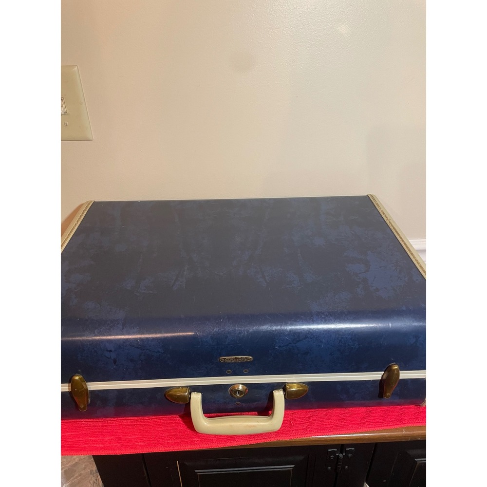 Vintage Samsonite Shwayder Bros Blue Marbled Hard Shell Suitcase Luggage Retro
